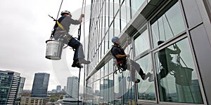 Window cleaner at work, design architecture photo