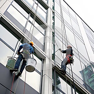 Window cleaner at work, design architecture photo