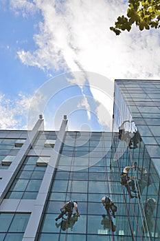 Window cleaners on office building, photo taken 20.05.2014