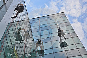 Window cleaners on office building, photo taken 20.05.2014