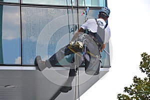 Window cleaners on office building, photo taken 20.05.2014