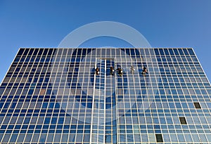 Window cleaners on skyscraper