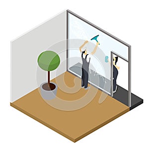 Window cleaning Isometric Interior Composition