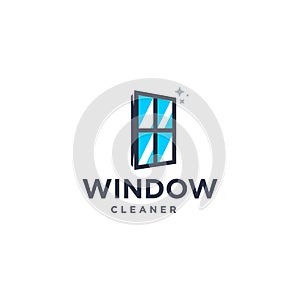 Window cleaning service brand logo, house keeping service logo with clean window , sparkle exterior interior illustration