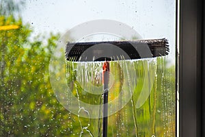 Window cleaning using telescopic water brush and wash system