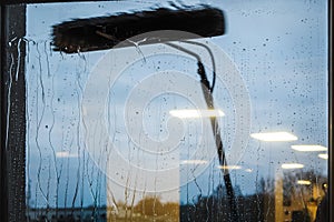 Window cleaning using telescopic water brush and wash system