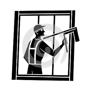 Window Cleaning Worker Glass Maintenance Vector
