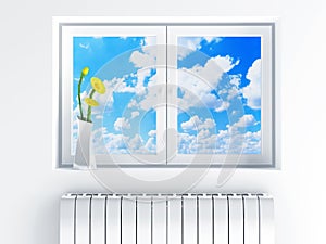 Window with cloudy sky