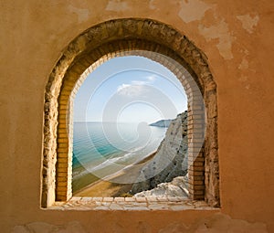 Window on the coastal landscape of a bay