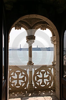 Window with collums and details of artwork