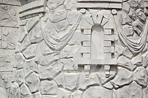 Window in the concrete castle in the children`s park