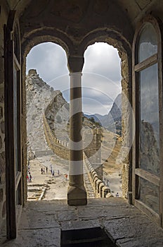 The window in the Consular castle in old Genoese fortress. Sudak, Crimea.