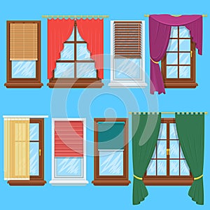 Window curtains and blinds vector set