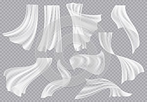 Window curtains. Flowing blank fabric with folds interior clothing soft silk fluttering decoration material vector