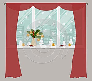 Window, decorated with Christmas decoration