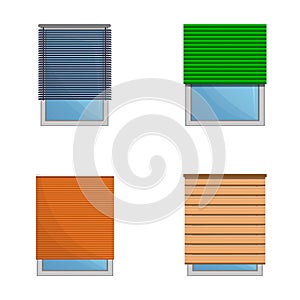 Window decoration icons set cartoon vector. Blinds in various color