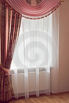 Window design - pink curtains with drapes