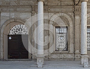 Window detail, courtyard of the Alabaster mosque situated in the Citadel of Cairo, Egypt.