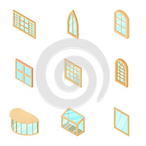 Window display icons set, isometric style