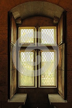 Window embrasure. Palace of the Duques of Braganca. Guimaraes. Portugal