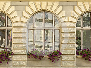Window on the faÃÂ§ade of a stone wall