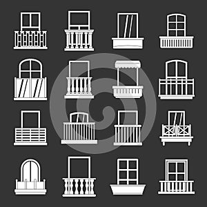 Window forms icons set grey vector