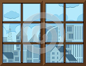 Window frame template with outside view