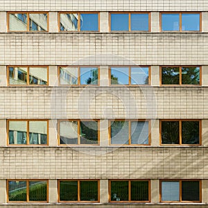 Window front of an office building in the city center of Prague