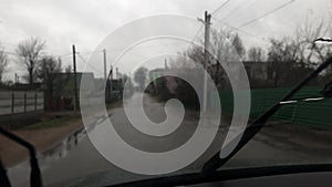 Window glass, rainy day, Rain drops on windshield car