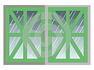 Window glass with shatterproof tape,Simple illustration of window glass, rain outside the window