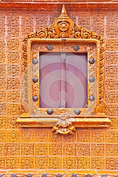 Window on glazed tile background