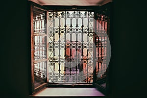 Window grill ornament in Marrakech in Morocco.