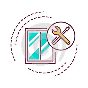 Window installation color line icon. Setting the window and window`s sill into the opening. Handyman services. Pictogram for web