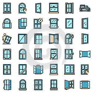 Window installation icons set vector flat