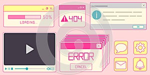 Window interface elements in retro pastel style