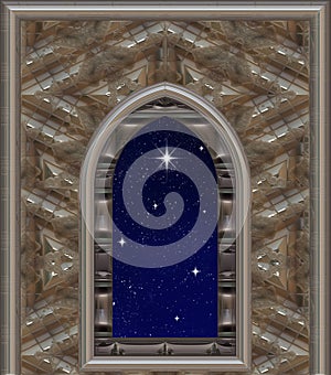 Window looking out to night sky with wishing star