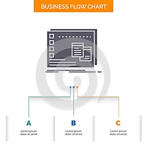 Window, Mac, operational, os, program Business Flow Chart Design with 3 Steps. Glyph Icon For Presentation Background Template