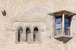 Window at Maison Romane in Obernai. Alsace region in France