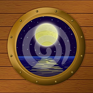 Window with moon and sea