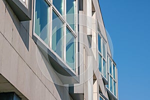 Window and mullion on a contemporary modern building. facade of a building with details of design and architecture.