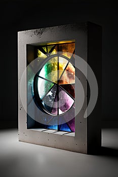 Window with a multicolor stained glass pattern. 3d render