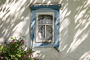 a window in an old concrete house in the sunlight