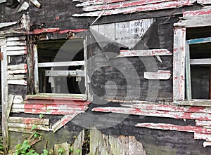 Window of an old, falling apart barn