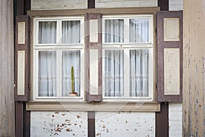 Window on an old half-timbered house, Germany