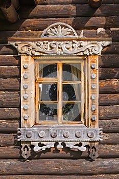 Window of old russian wooden house