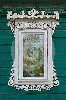 Window of old russian wooden house