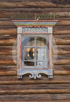 Window of old russian wooden house