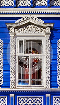 Window of old russian wooden house