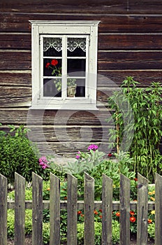 Window of an old traditional log house