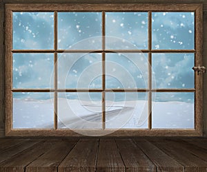 Window old wood window frame sprouts winter christmas